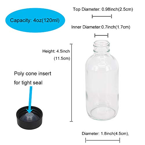 12 Pack 4 oz Clear Glass Boston Bottles with Caps for Extracts