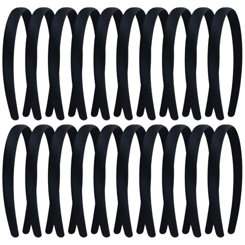 20-Pack Black Satin Fabric Covered Wide Plastic Headbands for DIY Crafts & Hairstyles