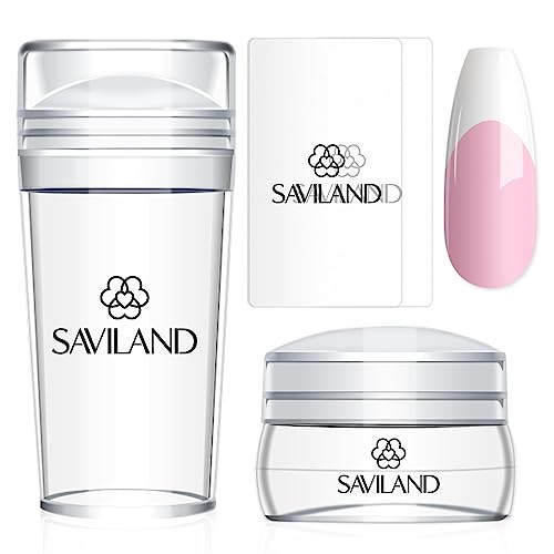 Saviland French Tip Nail Stamp: 4PCS Nail Art Stamper Kit Clear Silicone Nails Stamping Long & Short Jelly Stamper with Scrapers Nails Stamper Kit for French Manicure Home DIY Salon