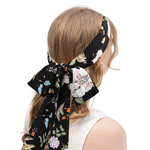 AWAYTR Women's Twist Knotted Chiffon Head Wraps - 3PCS Non-Slip Hairbands for Thick Hair - Light Blue, Light Purple, Black