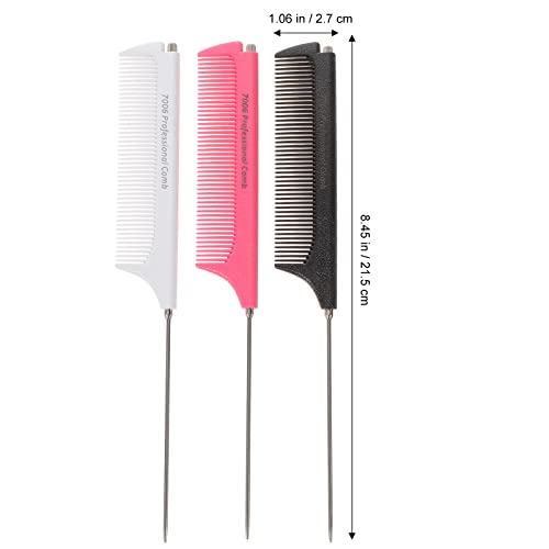 Minkissy Pointed Tail Comb Set - 3 Steel Combs for Hair Styling