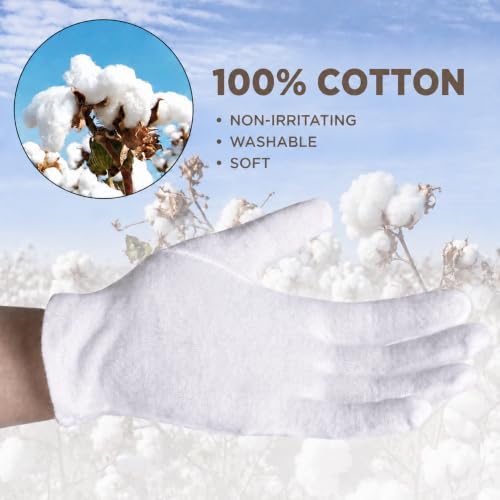 Smilco 100% Cotton Gloves - 3 Pairs One Size for Dry Hands, Eczema & Jewelry Inspection