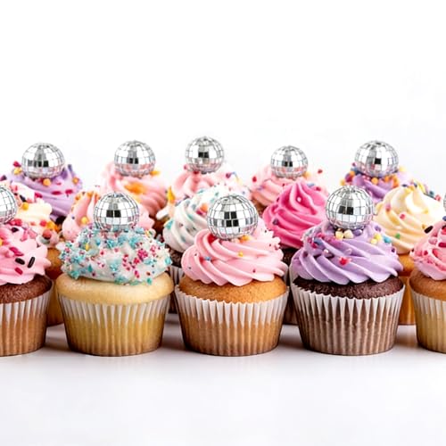 JOERSH Disco Ball Cake Decorations - 30 Pcs in 4 Sizes