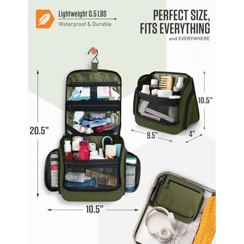 VENTURE 4TH Hanging Travel Toiletry Bag for Women & Men ? Large Toiletry Organizer with 18 Compartments, Removable TSA Pouch, Travel Wash Bag for Toiletries, Makeup & Shaving Kit (Forest Green)