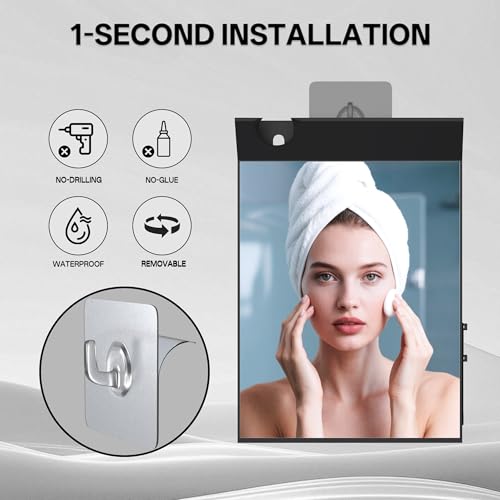 Saiggnyy Large Fog-Free Shower Mirror - Black Wall Mount for Shaving