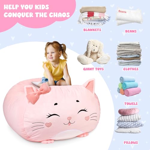 GAGAKU Kids' Plush Toy Storage Bean Bag Cover - Cat Design 24x24x19.7 in