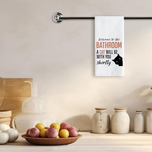 Funny Black Cat Hand Towels - 16x24 Inch Decorative Kitchen & Bathroom Towels