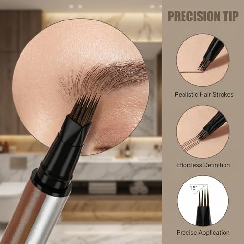 NyxaraJH 4D Double-Ended Eyebrow Pen - Black 5# Waterproof Brow Makeup