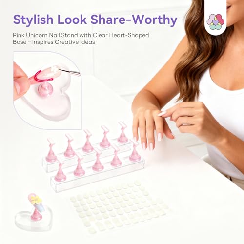 Magnetic Nail Stand for Press-On Nails - Heart-Shaped Acrylic Nail Holder with Double-Sided Tape for DIY Nail Art