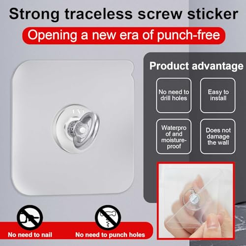 Beeveer 6 Pcs Heavy Duty Adhesive Ceiling Hooks - Waterproof Stainless Steel Hangers for Home & Office