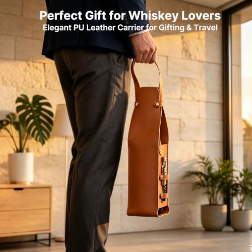 Crymfrynt PU Leather Wine Carrier Bag for Whiskey - Brown