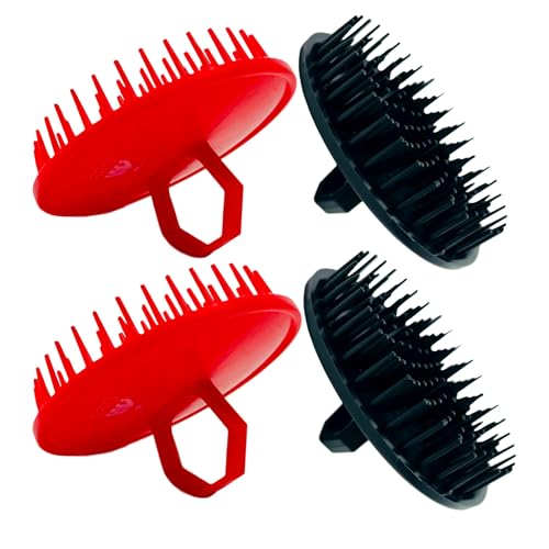 G.B.S Scalp Exfoliator 4 Pack - Shampoo Brush & Scrubber for Dandruff & Hair Care - Red & Black Variants