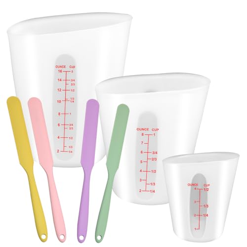Silicone Measuring Cups Set with Spatulas - 3 Large Sizes