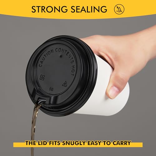 RACETOP 12 oz Disposable Coffee Cups with Lids - 50 Pack, Leak-proof & Eco-Friendly