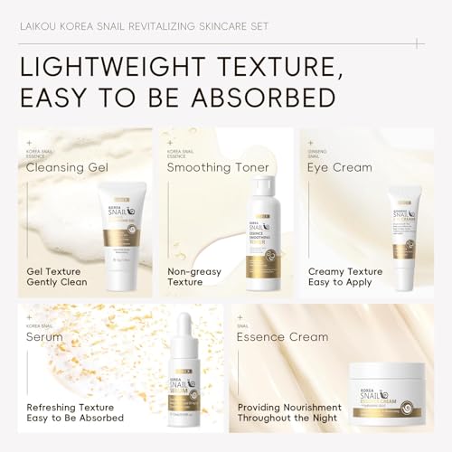 LAIKOU Korean Snail Skin Care Set - 5-Piece Routine for Women