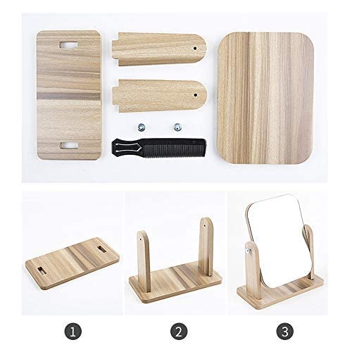 X-Large 360° Rotatable Wooden Desk Mirror - Portable Makeup & Shaving