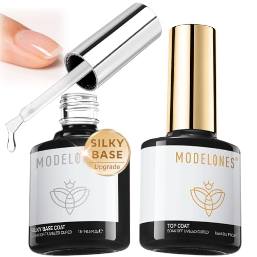 Modelones Gel Top & Base Coat Set - 15ml No Wipe Glossy Finish