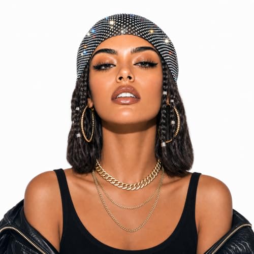 Colorful Black Rhinestone Head Scarf for Women - Sparkly Bling Turban