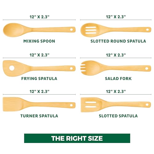 Freshware 6-Piece Bamboo Wooden Utensils Set for Cooking