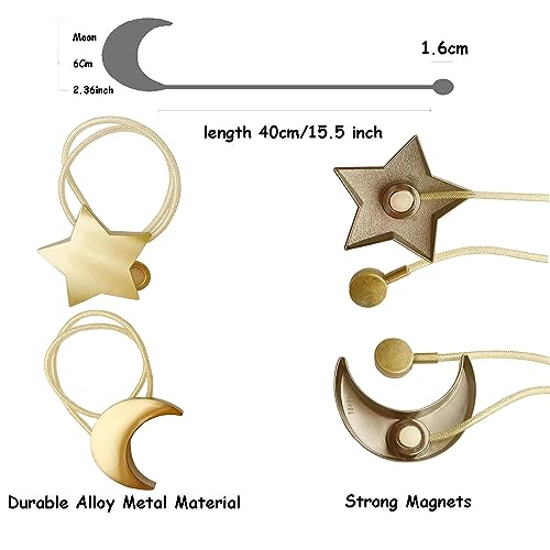 Magnetic Gold Moon & Star Curtain Tiebacks - 1 Pair Decorative Holdbacks