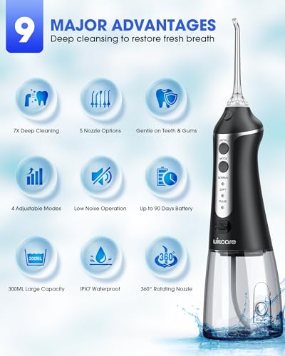 HOHOO Portable Water Flosser with 300ML Tank, 4 Modes, IPX7 Waterproof Rechargeable Oral Irrigator for Deep Cleaning