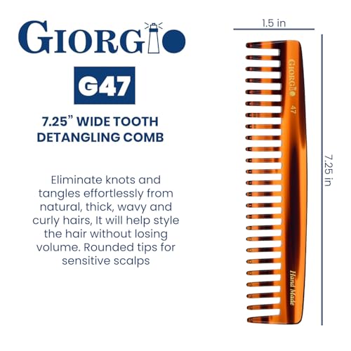Giorgio G47 Wide Tooth Detangling Comb 2 Pack for Thick Curly Hair