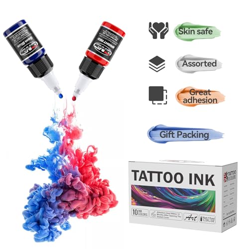 CNC Tattoo Ink Set - 10 Colors, 15ml Bottles, Water-Based Pigment