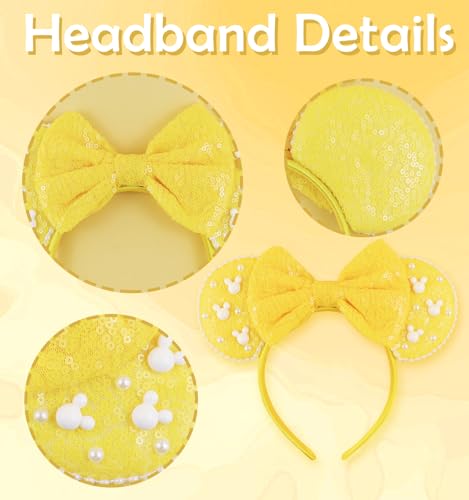 Yellow Sequin Mouse Ears Headband with Pearl - LIHELEI Costume Accessory