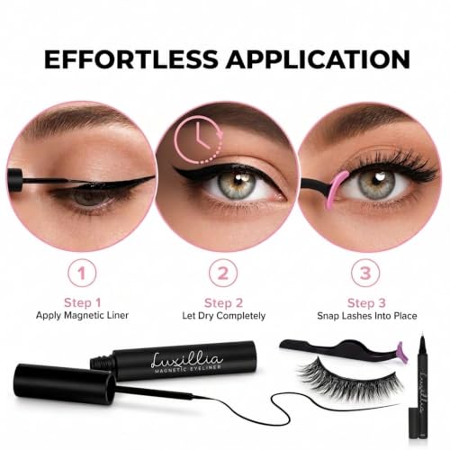 Luxillia Magnetic False Eyelashes & Applicator Kit - 7 Pairs with Clear Magnetic Liner