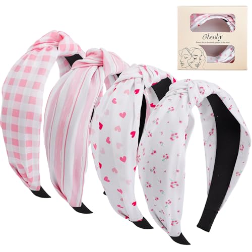 Knotted Headbands for Women - Pink Stripe 4 Pack, Non-Slip Design