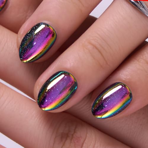 CurvLife Extra Short Almond Press-On Nails Neon Eclipse Cat Eye Soft Gel A2