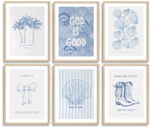 Coastal Christian Wall Art Set - 6 Unframed Posters with Bible Verses