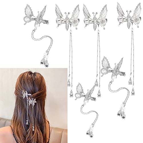 Silver 6-Pack 3D Fluttering Butterfly Hair Clips for Women & Girls