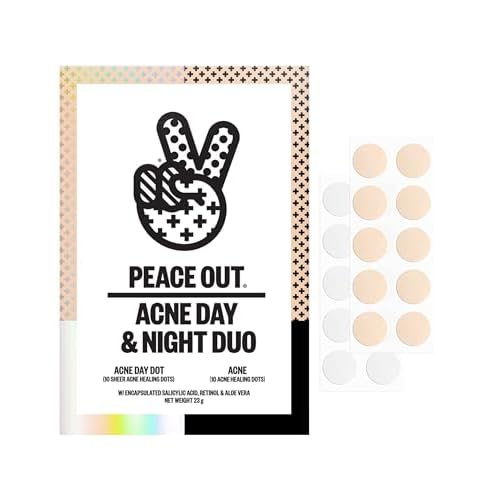 PEACE OUT Acne Day & Night Duo, Invisible Hydrocolloid Pimple Patches for Daytime + Healing Overnight Acne Dots, Clear Blemishes Fast with 2% Salicylic Acid (20 count)
