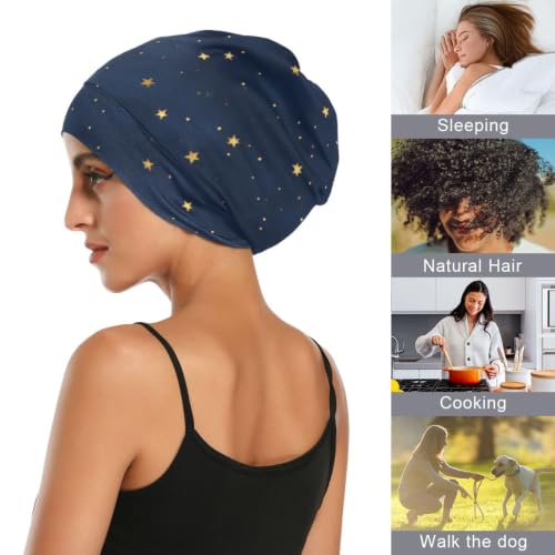ElliTarr Satin Bonnet Sleep Cap - Dark Blue Stars, One Size Hair Wrap