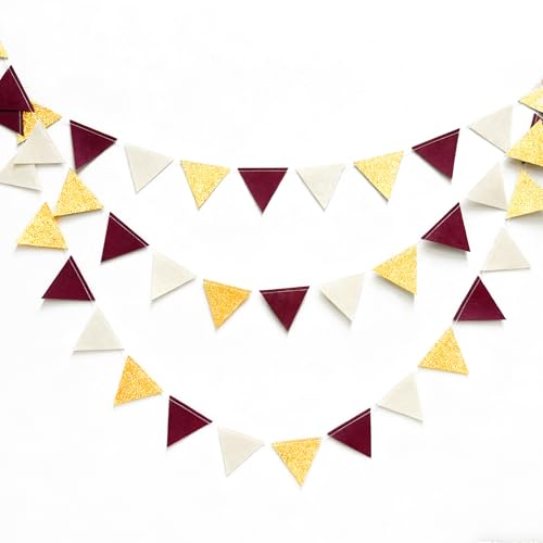 Maroon Gold Mini Bunting Banner - Felt Triangle Flag for Parties