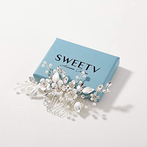 Silver Bridal Hair Comb with Crystals & Pearls - Handmade Wedding Hair Accessory