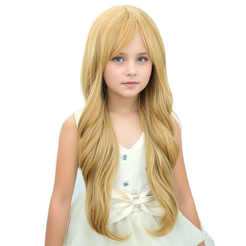 MAGQOO 22-Inch Strawberry Blonde Long Curly Wavy Wig with Bangs