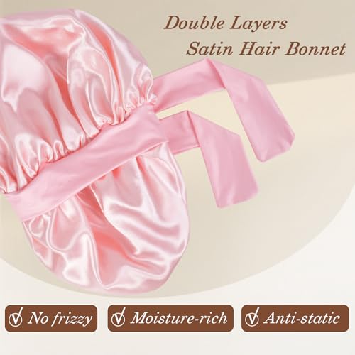 YOHTAS Satin Hair Bonnet for Sleeping - Blush Pink Double Layer Silk Cap