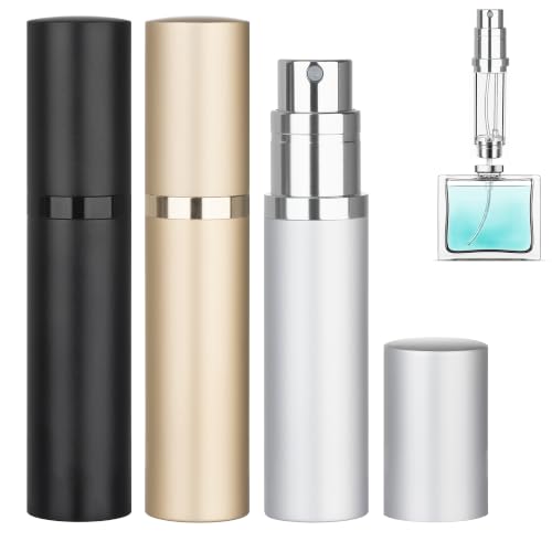 Refillable Perfume Atomizer Travel Bottle 3-Pack - Black, Gold & Silver