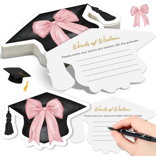 Fuutreo 50 Pcs Graduation Advice Cards with Pink Bow - Double-Sided