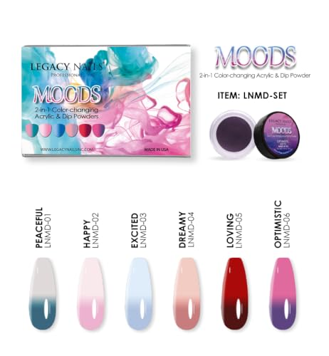 Legacy Nails MOOD Collection 6-Color Acrylic Powder Kit for DIY Nail Art