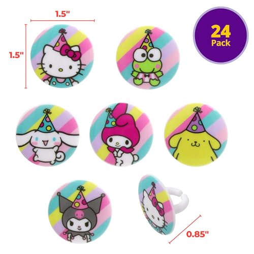 Hello Kitty Cupcake Rings - 24 Pack of Colorful Toppers