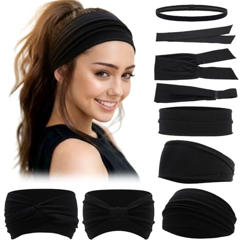 JATEBI 9-Pack Non-Slip Black Headbands for Women - Workout, Yoga & Daily Wear