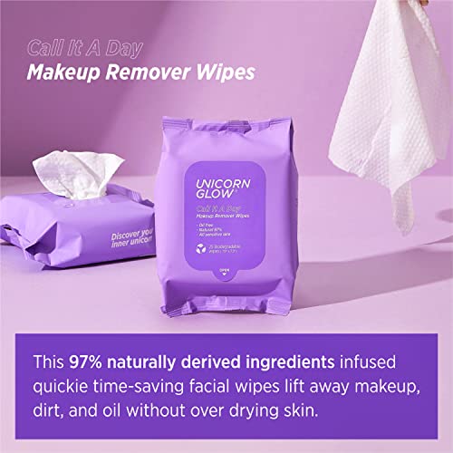 Unicorn Glow XL Makeup Remover Wipes - Vegan, Charcoal & Aloe, 75 Count