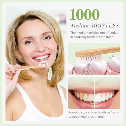 Eco-Friendly Bamboo Toothbrush Set - 10 Pack with Medium Bristles