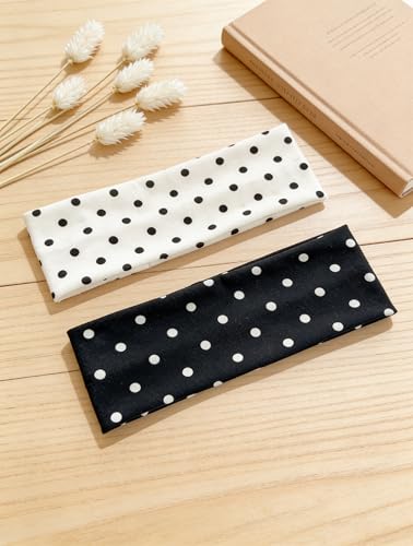 2-Pack Vintage Polka Dot Headbands for Women - Black & White