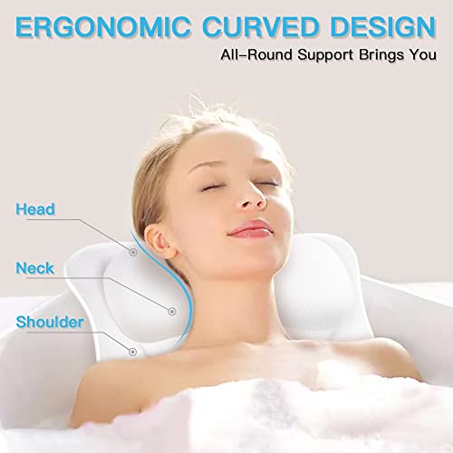 B BEAUTYBABY Deluxe Head Neck Shoulder Support Bath Pillow with 6 Suction Cups