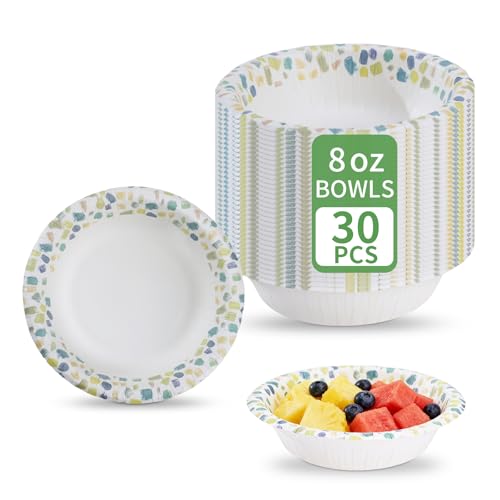 30 Count 8oz Microwaveable Disposable Paper Bowls - Eco-Friendly & Durable