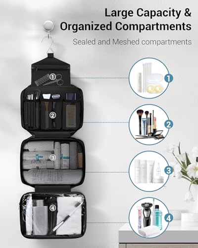 Maliton Black Hanging Toiletry Bag for Travel - Waterproof & Spacious